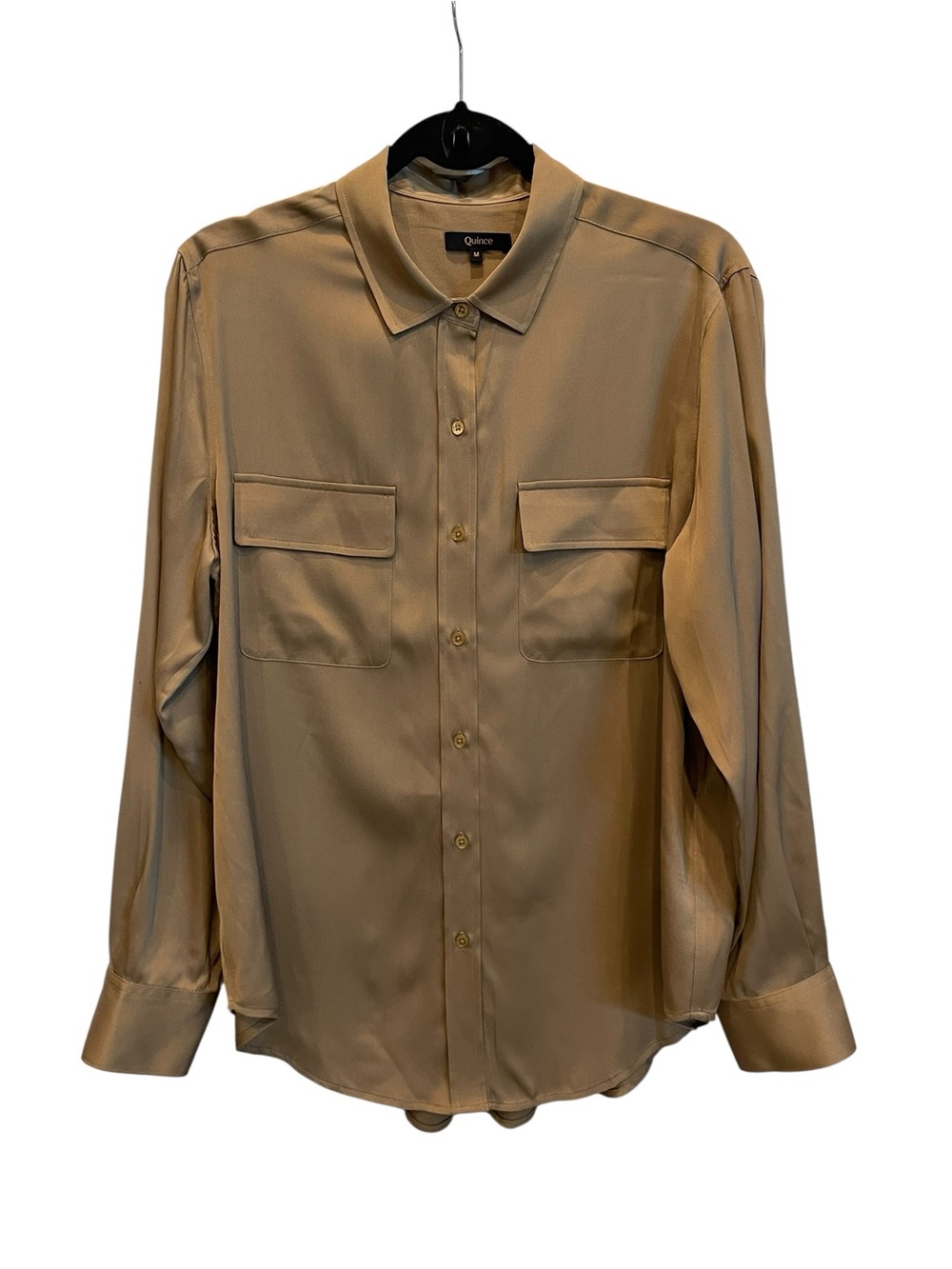 Quince Long-Sleeve Button-Up Shirt in Taupe Sz:M